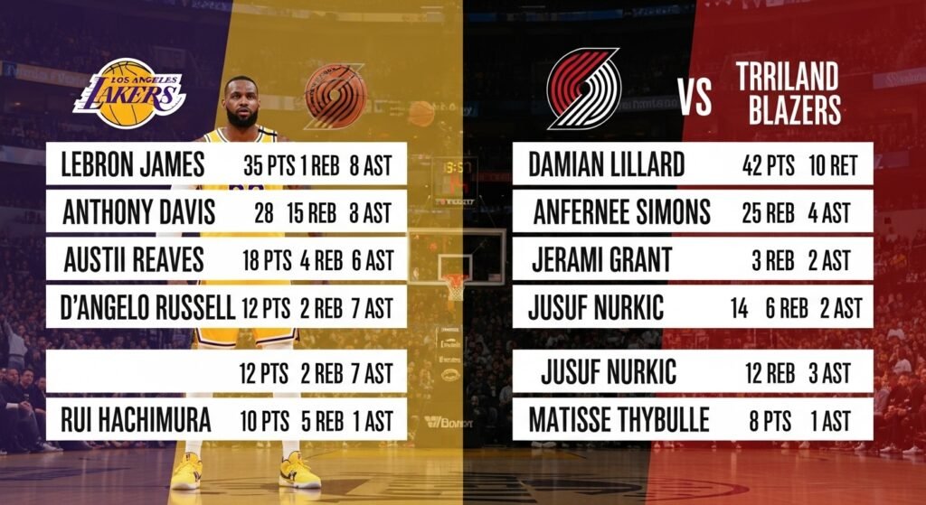 lakers vs portland trail blazers match player stats