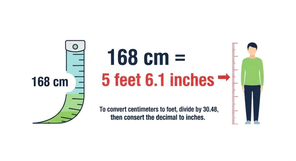 168 cm in feet