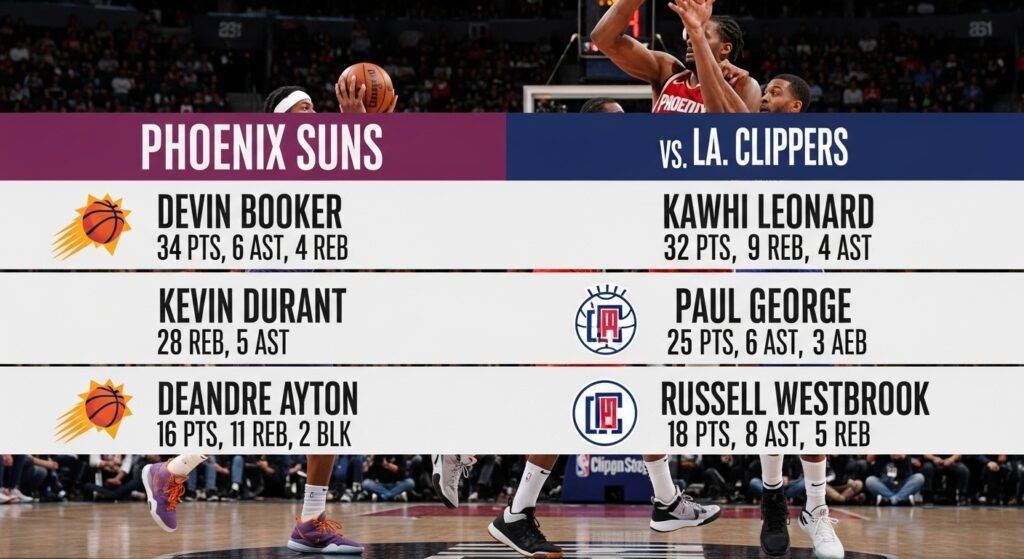 phoenix suns vs la clippers match player stats
