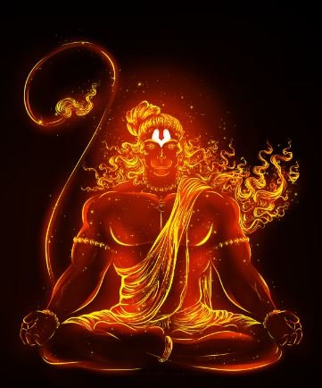 A lordly figure meditating in lotus position, enveloped by flames and smoke, symbolizing inner peace amidst chaos