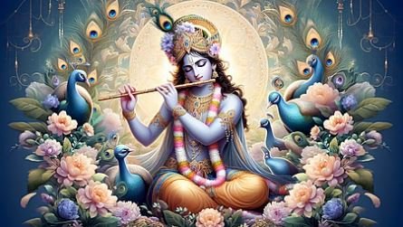 A serene image of Lord Krishna, embodying the essence of the universe's supreme god and divine protector