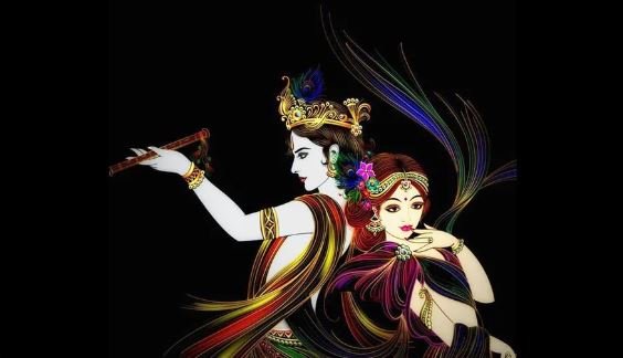 The image showcases two popular Indian deities, accompanied by a large group of worshippers in a lively atmosphere