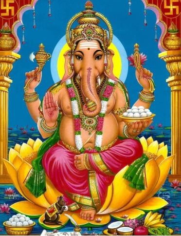 An artistic depiction of Lord Ganesh, the revered Hindu deity known as the remover of obstacles and god of wisdom.