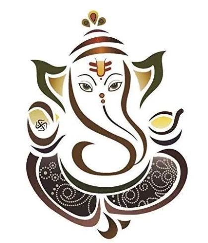 Ganesh idol prominently displayed against a clean white background, emphasizing its intricate details and vibrant colors.