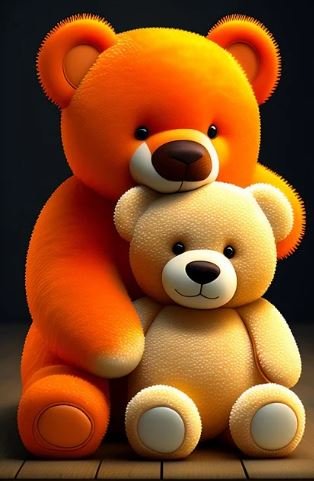 Two teddy bears sit side by side on a warm wooden floor, creating a cozy and inviting atmosphere.