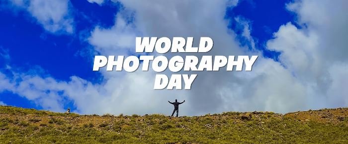 A vibrant collage celebrating World Photography Day, showcasing diverse photographers and stunning images from around the globe.