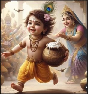 An artistic depiction of Lord Krishna, symbolizing his role as the divine ruler of the universe and protector of all beings.